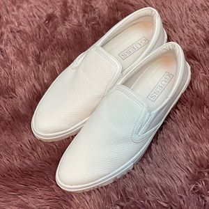 Guess White Embossed Snake Print Slip On Sneakers